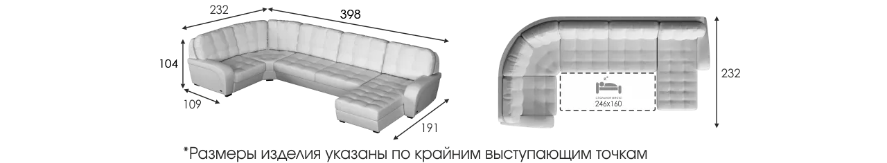 Модульный диван Монреаль угол с тумбой размеры