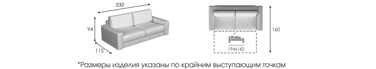 Модульный Диван Престон 2р 232 размеры